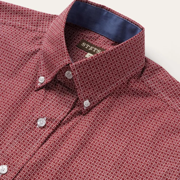Modern Cut Men Stetson Micro Print ButtonFront Shirt Micro Print Buttonfront Shirt
