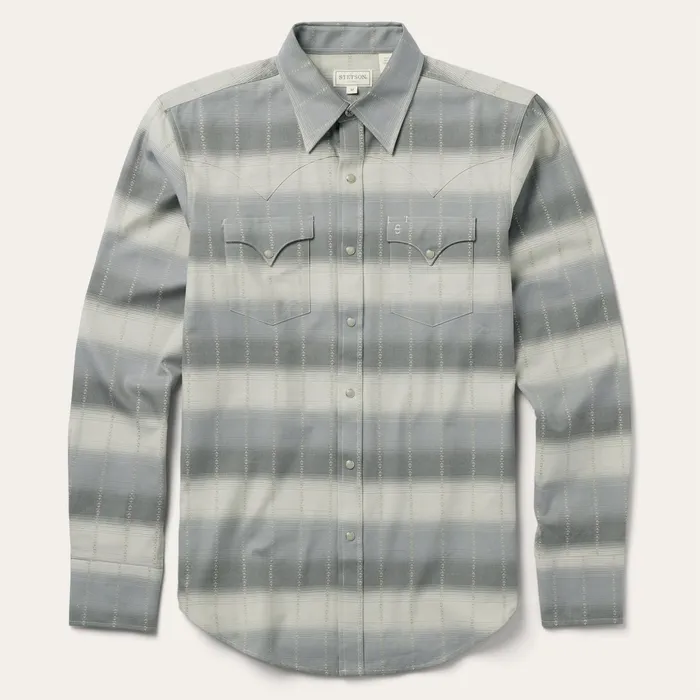 Modern Cut Men Stetson Serape Dobby Twill Western Shirt Brown