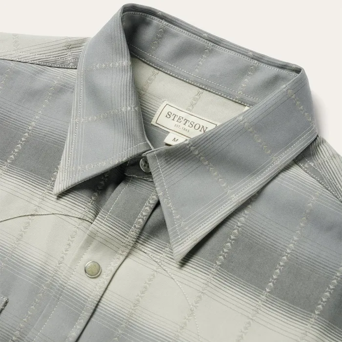Modern Cut Men Stetson Serape Dobby Twill Western Shirt Brown
