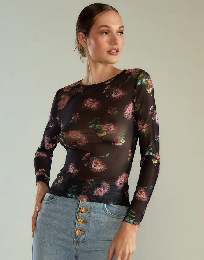 Modern Mesh Top 8211 Blkfl Women Cynthia Rowley Tops