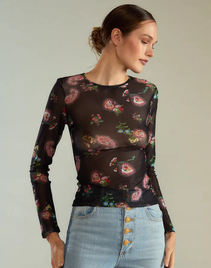 Modern Mesh Top 8211 Blkfl Women Cynthia Rowley Tops