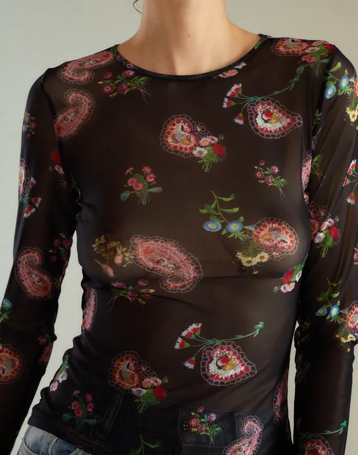 Modern Mesh Top 8211 Blkfl Women Cynthia Rowley Tops