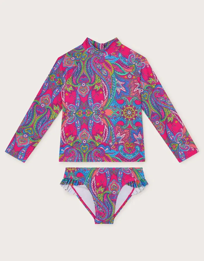 Monsoon 2Piece Paisley Long Sleeve Set Pink Children Beachwear and Swimwear