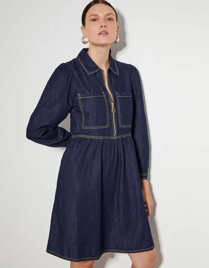 Monsoon Adeena Denim Mini Shirt Dress Blue Women Casualwear Monsoon Adeena Denim Mini Shirt Dress Blue Women Casualwear