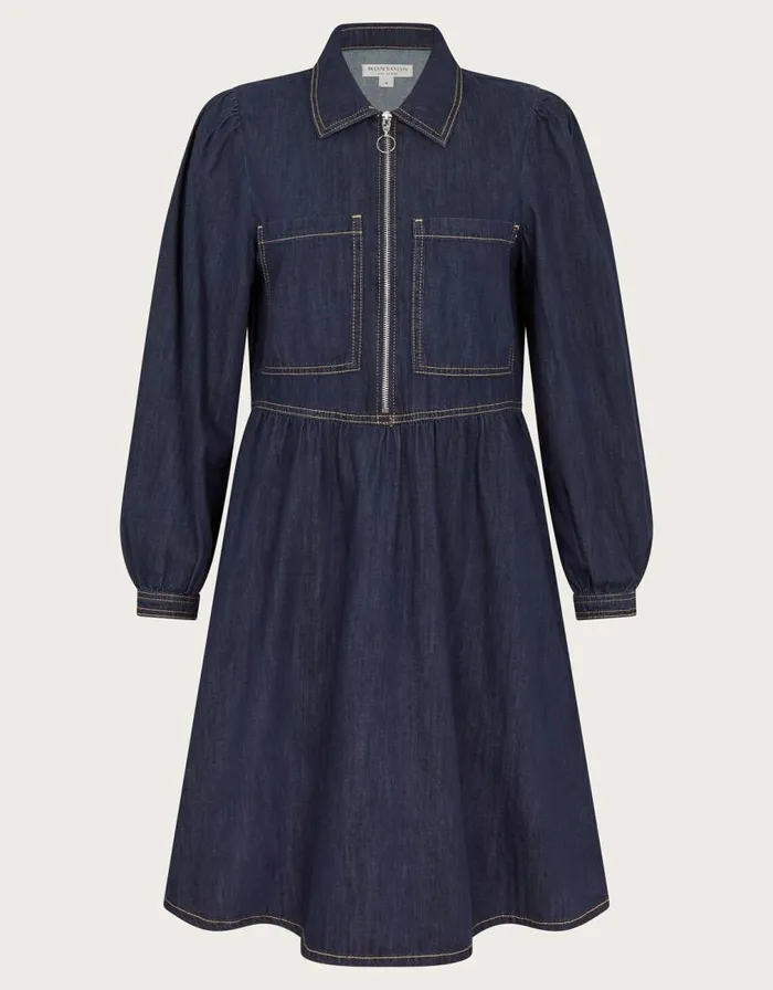 Monsoon Adeena Denim Mini Shirt Dress Blue Women Casualwear Monsoon Adeena Denim Mini Shirt Dress Blue Women Casualwear