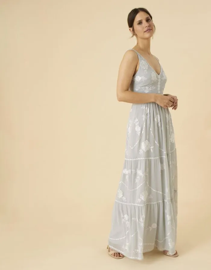 Monsoon Alexis Embellished Maxi Dress Silver Women Occasionwear