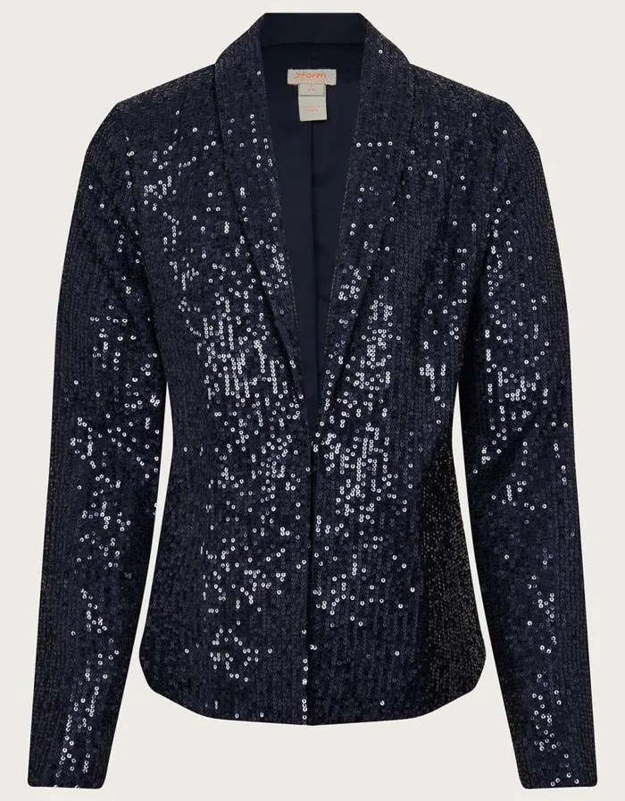 Monsoon All Over Sequin Blazer Blue Children Partywear