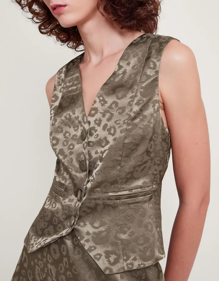 Monsoon Amelia Print Satin Waistcoat Brown Women Tops and Blouses Monsoon Amelia Print Satin Waistcoat Brown Women Tops and Blouses