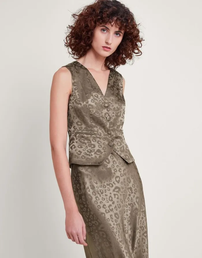Monsoon Amelia Print Satin Waistcoat Brown Women Tops and Blouses Monsoon Amelia Print Satin Waistcoat Brown Women Tops and Blouses