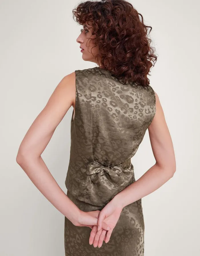 Monsoon Amelia Print Satin Waistcoat Brown Women Tops and Blouses Monsoon Amelia Print Satin Waistcoat Brown Women Tops and Blouses