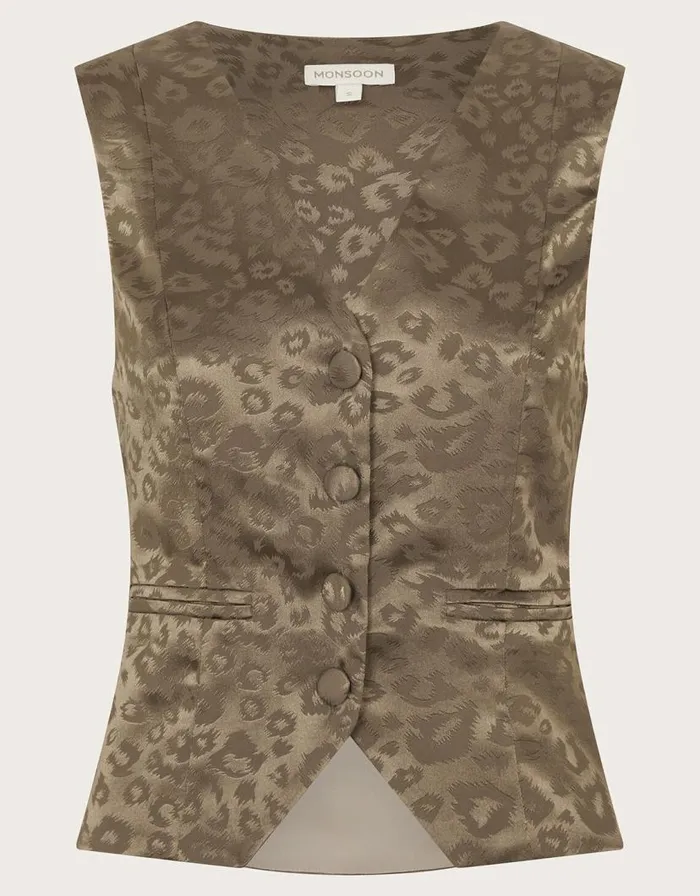 Monsoon Amelia Print Satin Waistcoat Brown Women Tops and Blouses Monsoon Amelia Print Satin Waistcoat Brown Women Tops and Blouses