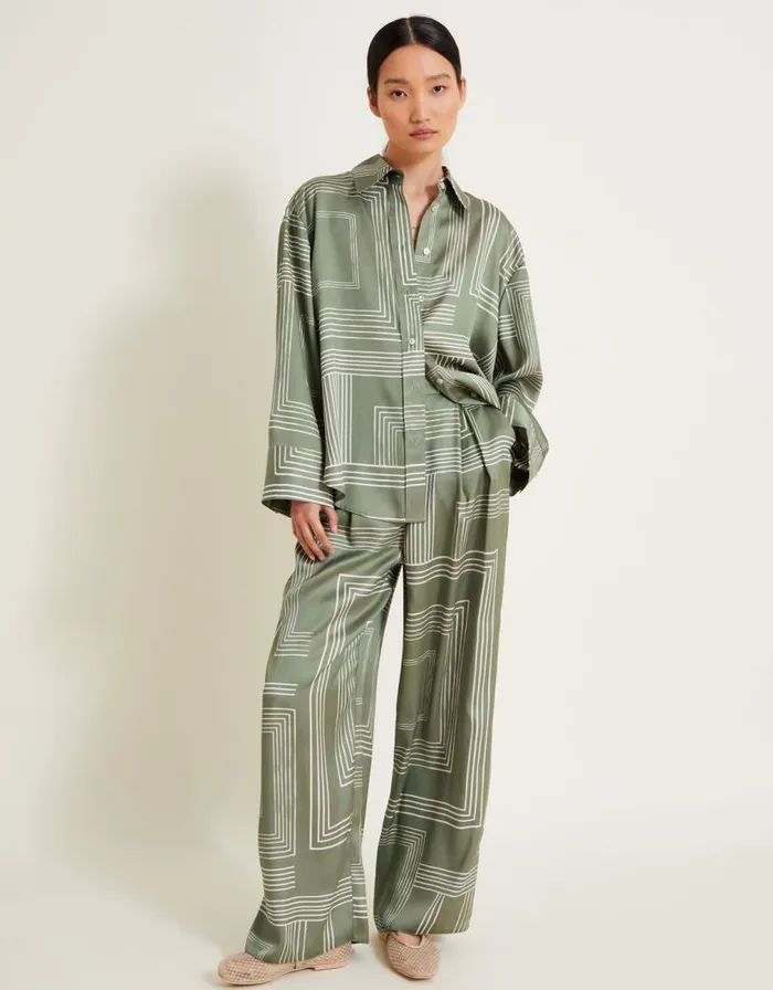 Monsoon Anica Print Wide Leg Trousers Green Women Coords