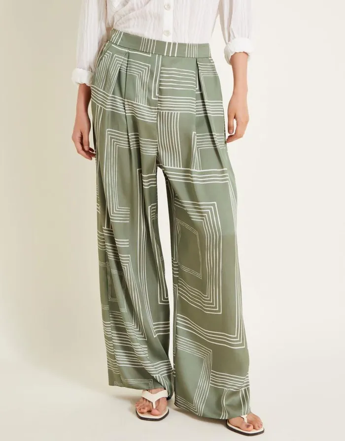 Monsoon Anica Print Wide Leg Trousers Green Women Coords Monsoon Anica Print Wide Leg Trousers Green Women Coords