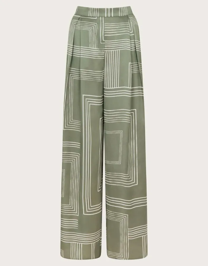 Monsoon Anica Print Wide Leg Trousers Green Women Coords Monsoon Anica Print Wide Leg Trousers Green Women Coords