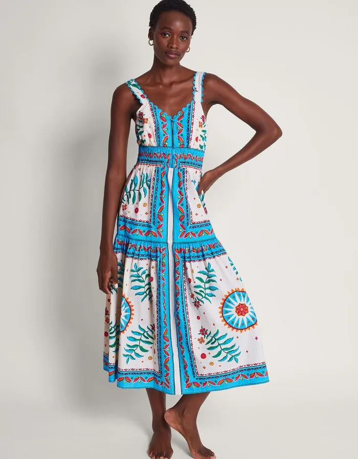 Monsoon Anya Border Print Dress Ivory Women Beachwear and Swimwear