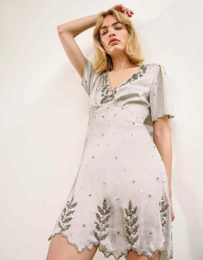 Monsoon Aurora Embellished Mini Dress Grey Women Occasionwear
