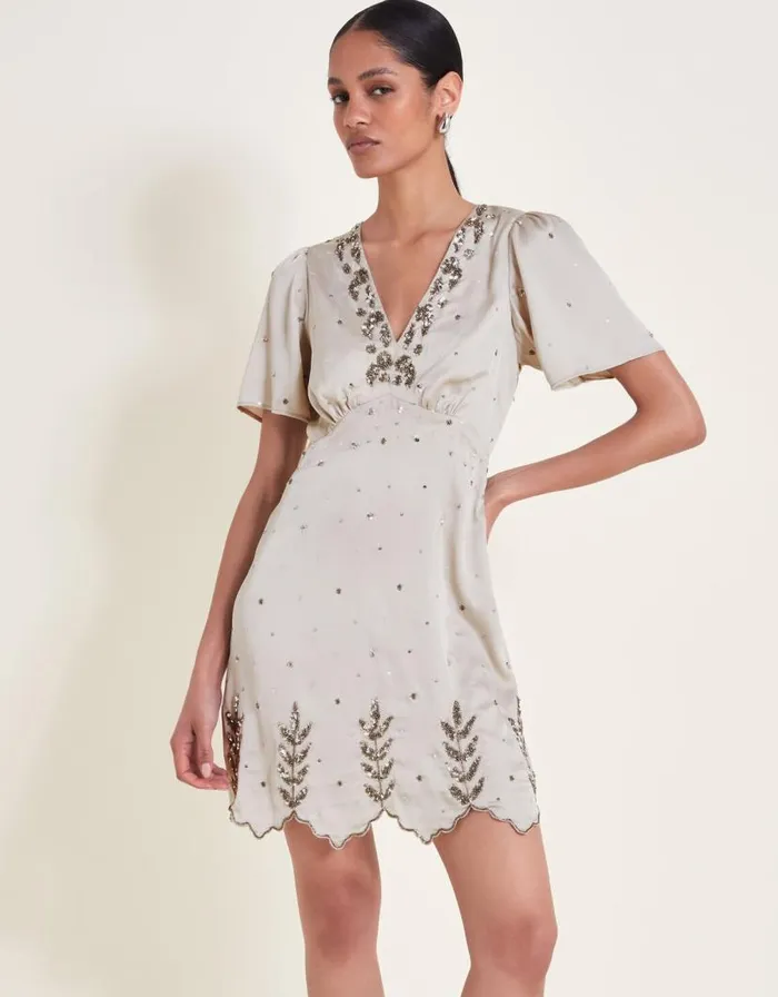 Monsoon Aurora Embellished Mini Dress Grey Women Occasionwear Monsoon Aurora Embellished Mini Dress Grey Women Occasionwear