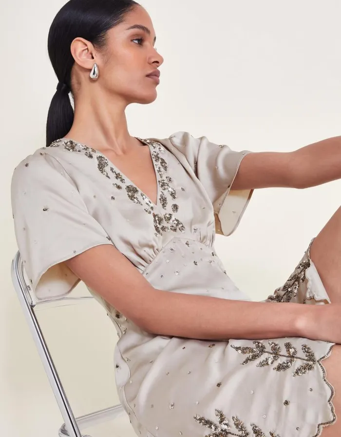 Monsoon Aurora Embellished Mini Dress Grey Women Occasionwear Monsoon Aurora Embellished Mini Dress Grey Women Occasionwear