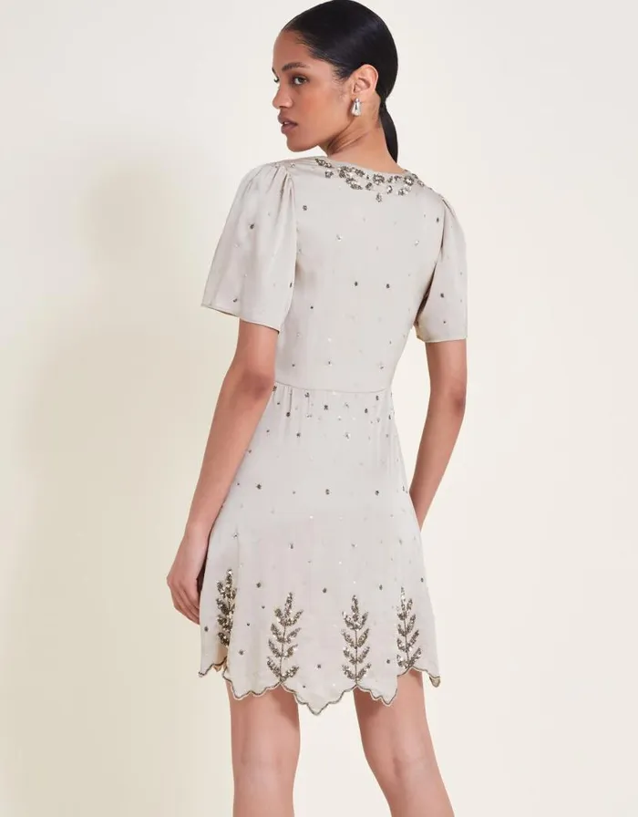 Monsoon Aurora Embellished Mini Dress Grey Women Occasionwear Monsoon Aurora Embellished Mini Dress Grey Women Occasionwear