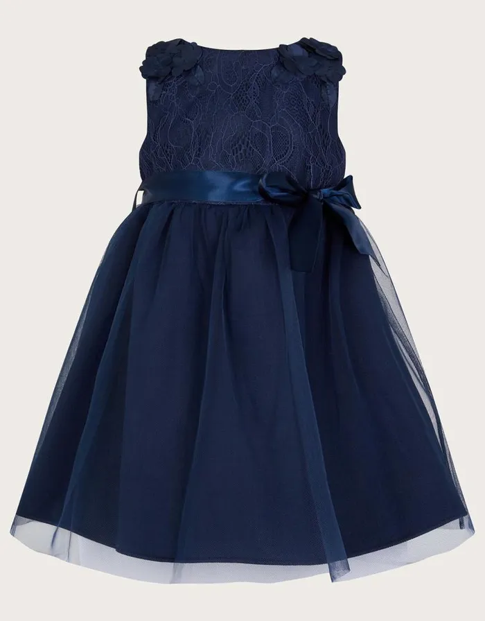 Monsoon Baby Freya 3D Scuba Dress Blue Children Dresses