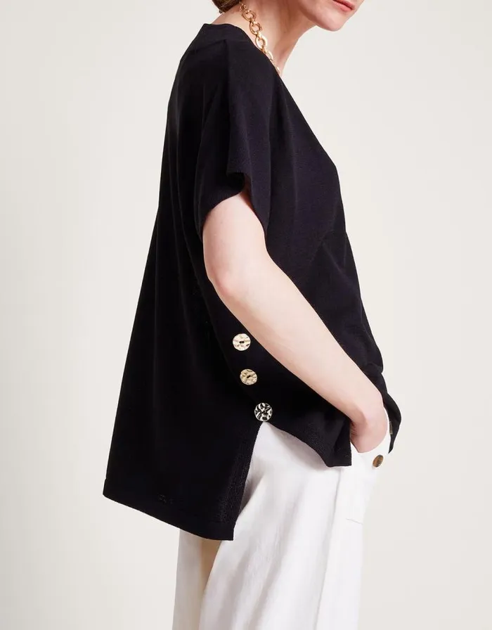 Monsoon Bel Button Knit Top Black Women Knitwear Monsoon Bel Button Knit Top Black Women Knitwear