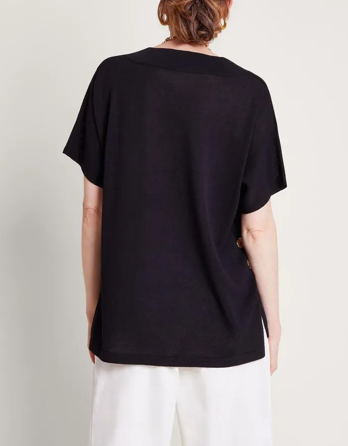 Monsoon Bel Button Knit Top Black Women Knitwear Monsoon Bel Button Knit Top Black Women Knitwear