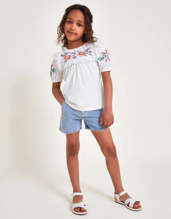 Monsoon Boutique Embroidered Top Ivory Children Tops and Tshirts