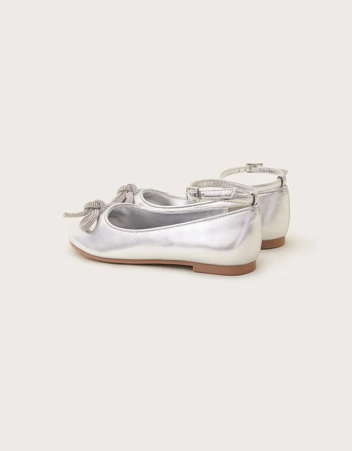 Monsoon BowEmbellished Ballet Flats Silver Children Partywear Monsoon BowEmbellished Ballet Flats Silver Children Partywear