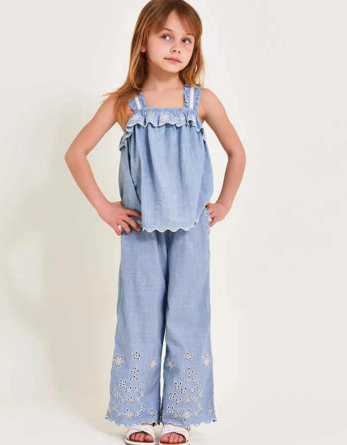 Monsoon Broderie Frill Top Blue Children Tops and Tshirts