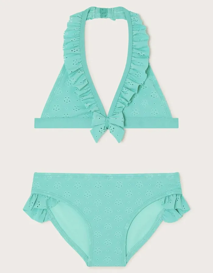 Monsoon Broderie Triangle Bikini Set Blue Children Beachwear and Swimwear