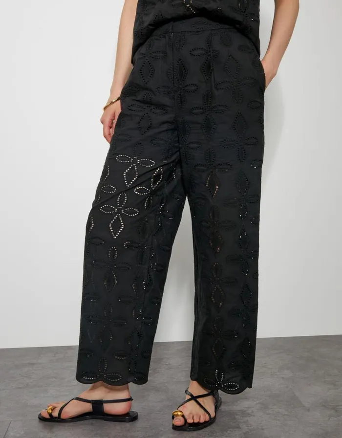 Monsoon Brooke Broderie Wide Leg Trousers Black Women Trousers and Jeans Monsoon Brooke Broderie Wide Leg Trousers Black Women Trousers and Jeans