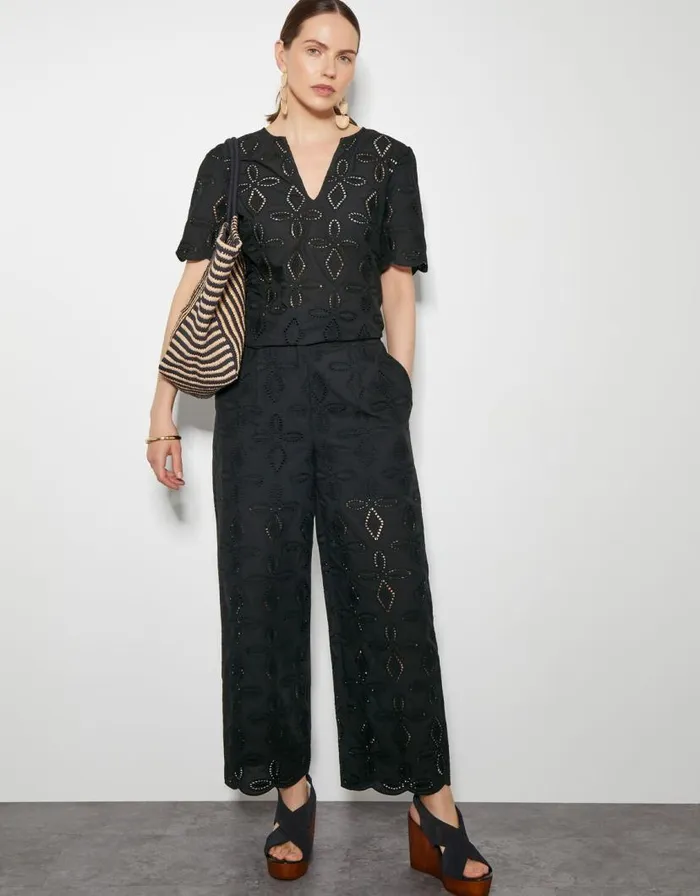 Monsoon Brooke Broderie Wide Leg Trousers Black Women Trousers and Jeans Monsoon Brooke Broderie Wide Leg Trousers Black Women Trousers and Jeans