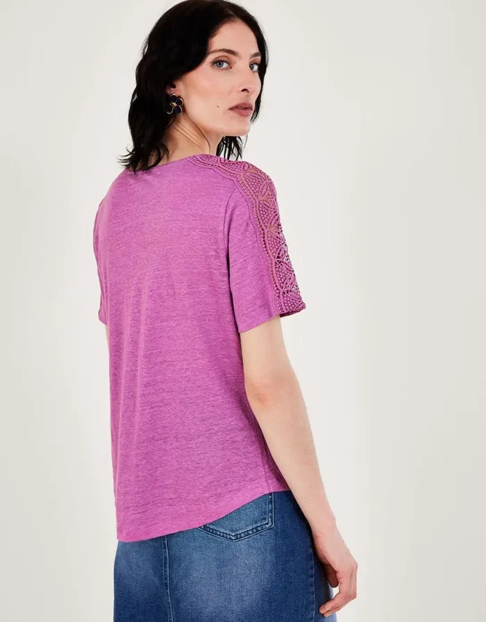 Monsoon Button Through Lace Linen TShirt Purple Women Tops and Blouses Monsoon Button Through Lace Linen TShirt Purple Women Tops and Blouses