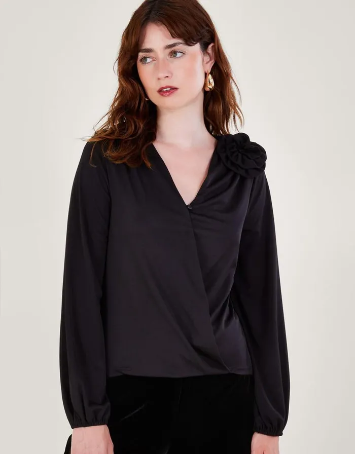 Monsoon Cali Corsage Blouse Black Women Midi Dresses