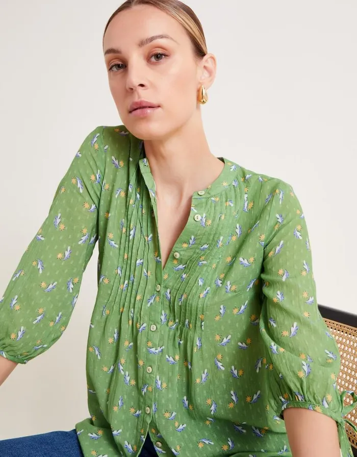 Monsoon Camille Leaf Blouse Green Women Tops and Blouses