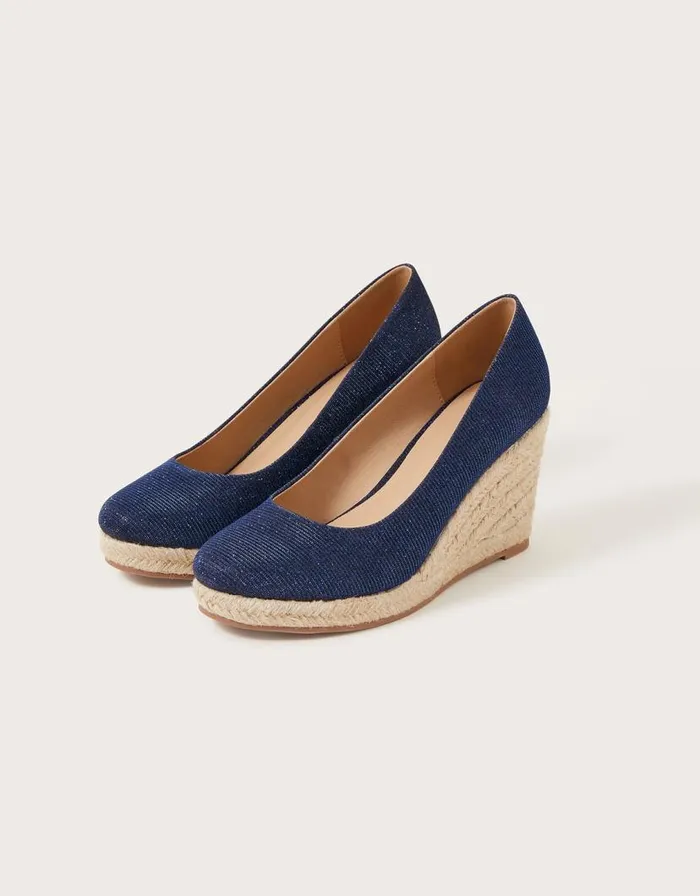 Monsoon Canvas Espadrille Wedges Blue Women Sandals