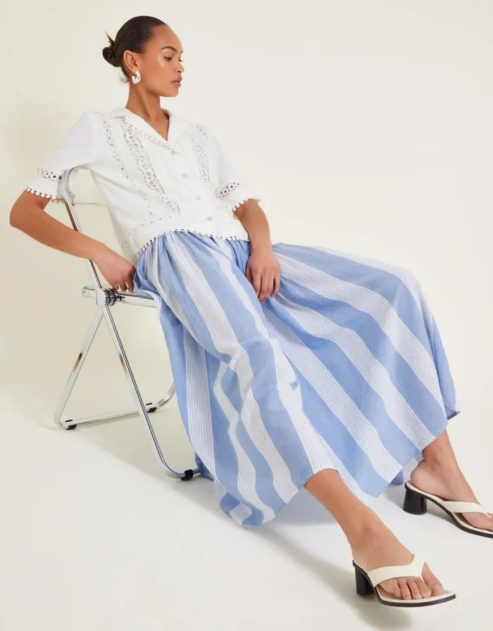 Monsoon Celia Stripe Skirt Blue Women Casualwear Monsoon Celia Stripe Skirt Blue Women Casualwear