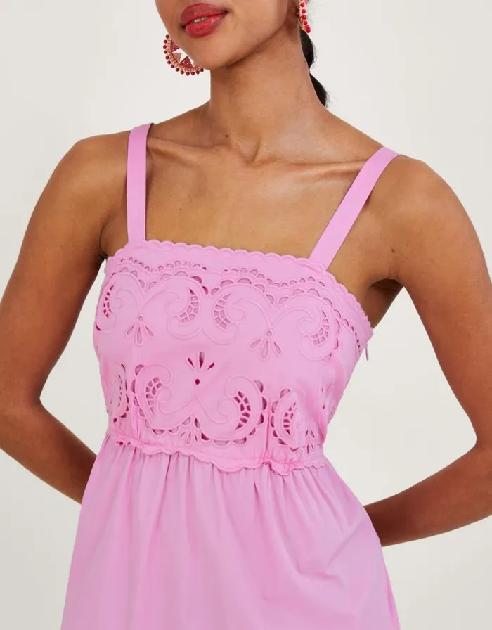 Monsoon Cirilla Cutwork Dress In Sustainable Cotton Pink Women Summer Dresses Monsoon Cirilla Cutwork Dress In Sustainable Cotton Pink Women Summer Dresses