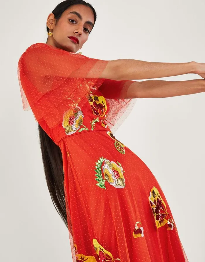 Monsoon Claudia Embellished Midi Dress Red Women Occasionwear Monsoon Claudia Embellished Midi Dress Red Women Occasionwear