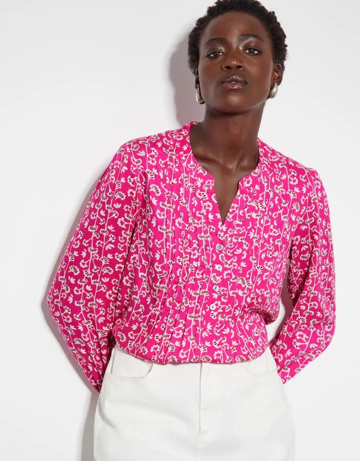 Monsoon Connie Long Sleeve Printed Blouse Pink Women Tops and Blouses