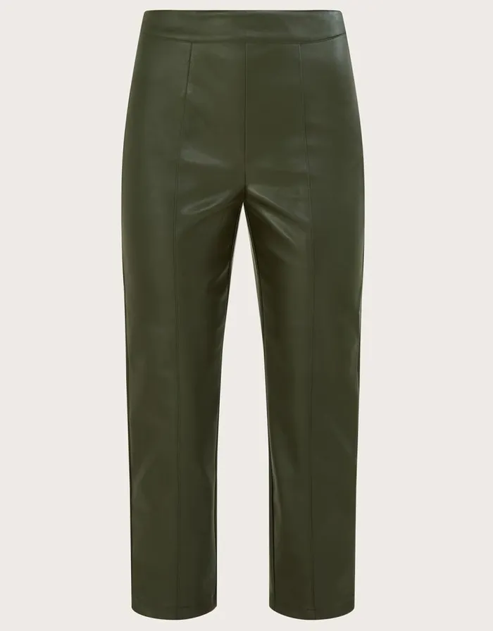 Monsoon Cora PU Culottes With Recycled Polyester Green Women Trousers and Jeans Monsoon Cora PU Culottes With Recycled Polyester Green Women Trousers and Jeans
