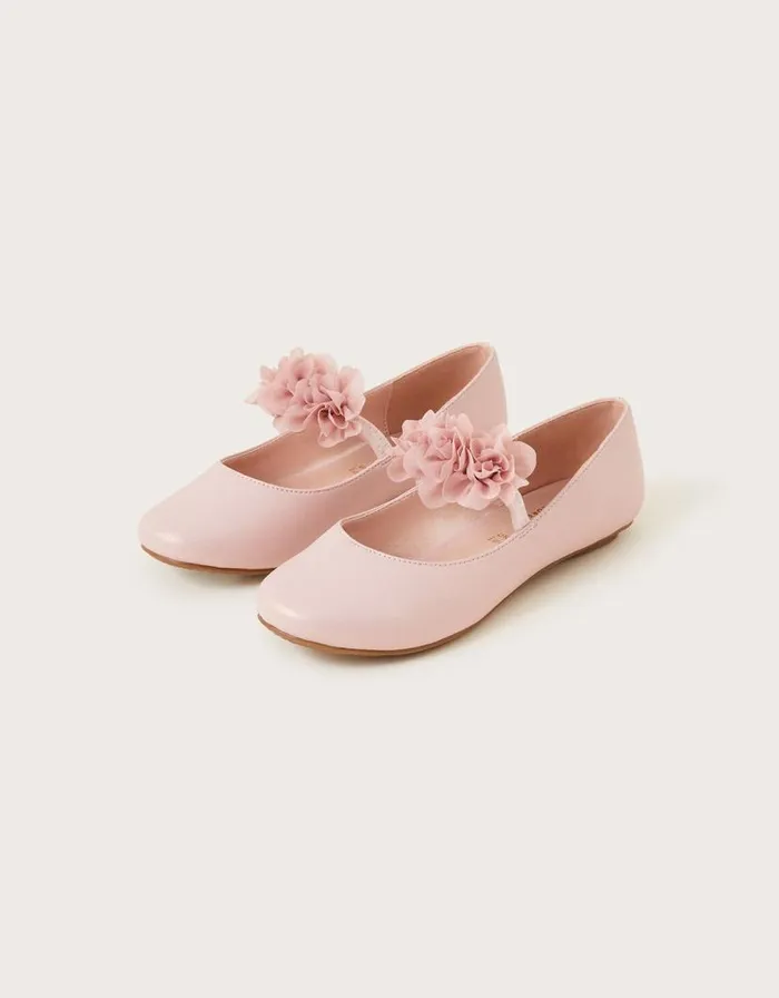 Monsoon Corsage Ballerina Flats Pink Children Partywear