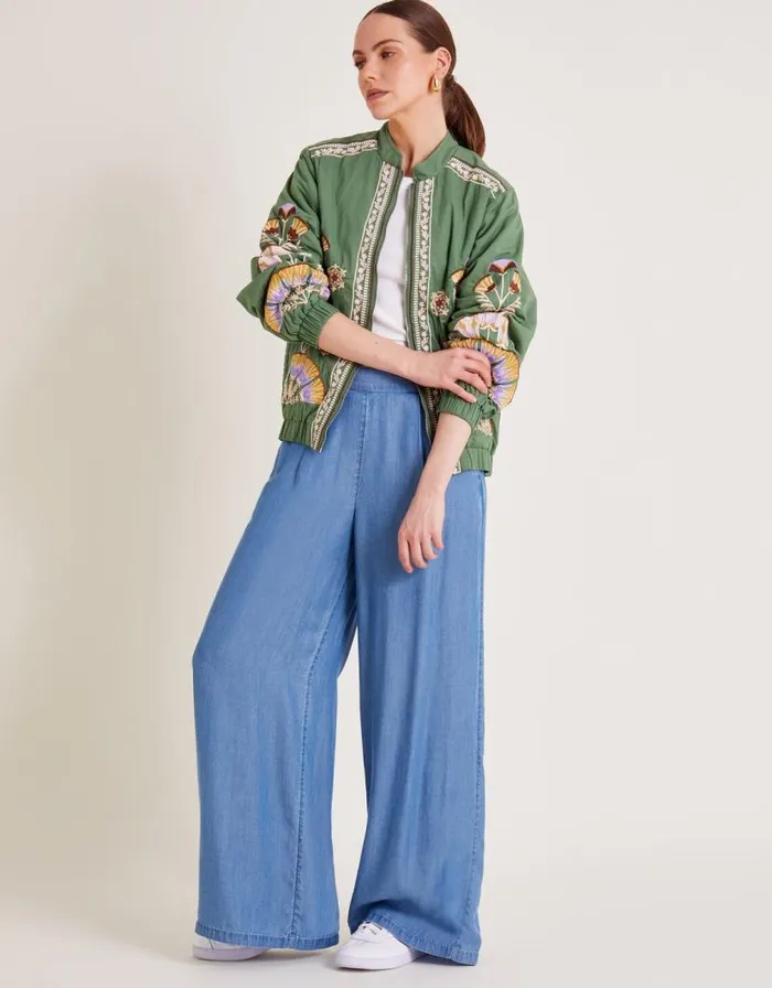 Monsoon Cristina Embroidered Bomber Jacket Green Women Casualwear Monsoon Cristina Embroidered Bomber Jacket Green Women Casualwear