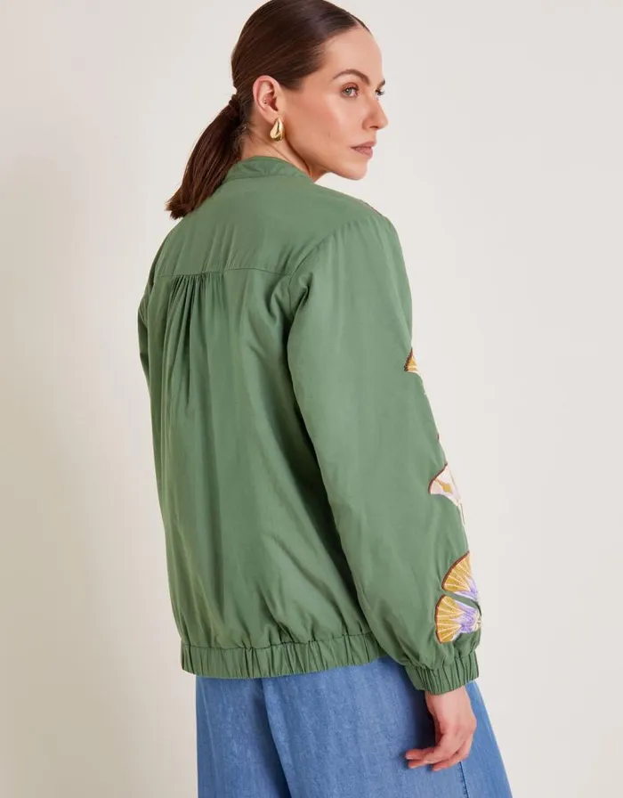 Monsoon Cristina Embroidered Bomber Jacket Green Women Casualwear Monsoon Cristina Embroidered Bomber Jacket Green Women Casualwear