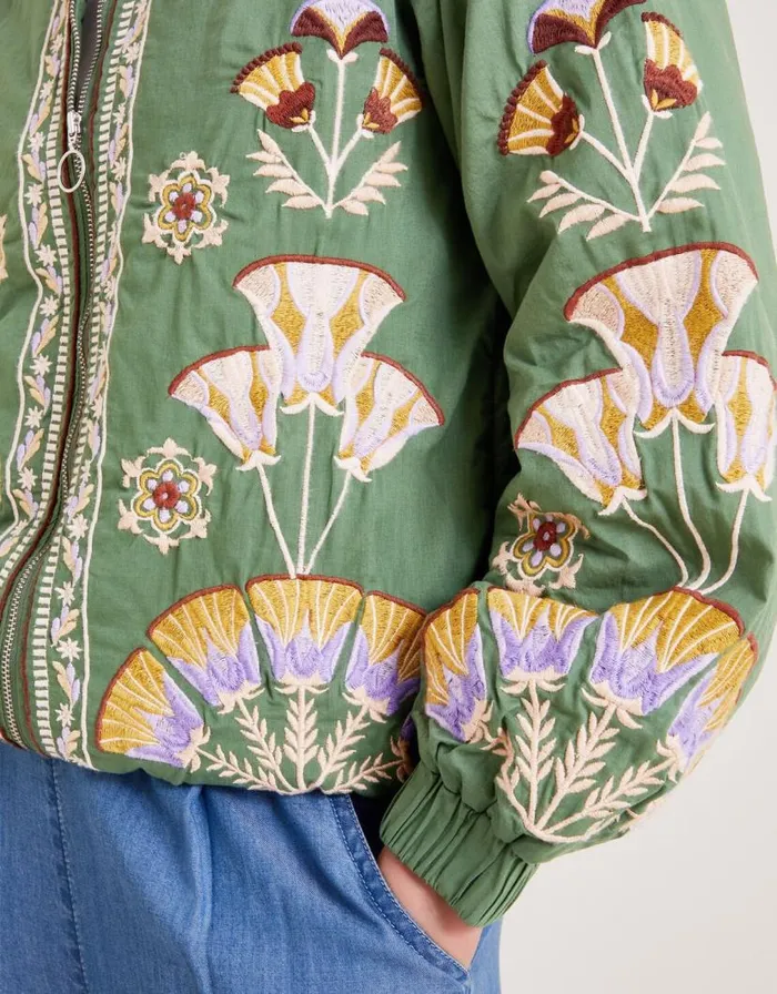 Monsoon Cristina Embroidered Bomber Jacket Green Women Casualwear Monsoon Cristina Embroidered Bomber Jacket Green Women Casualwear
