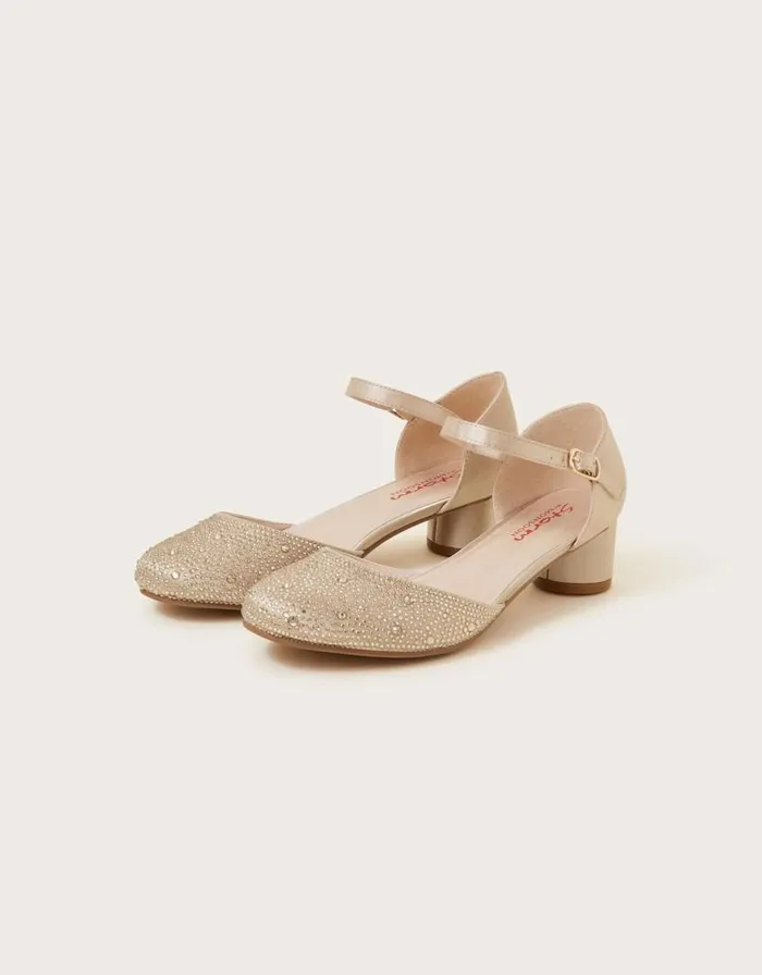 Monsoon Diamante Toe Heels Gold Children Partywear