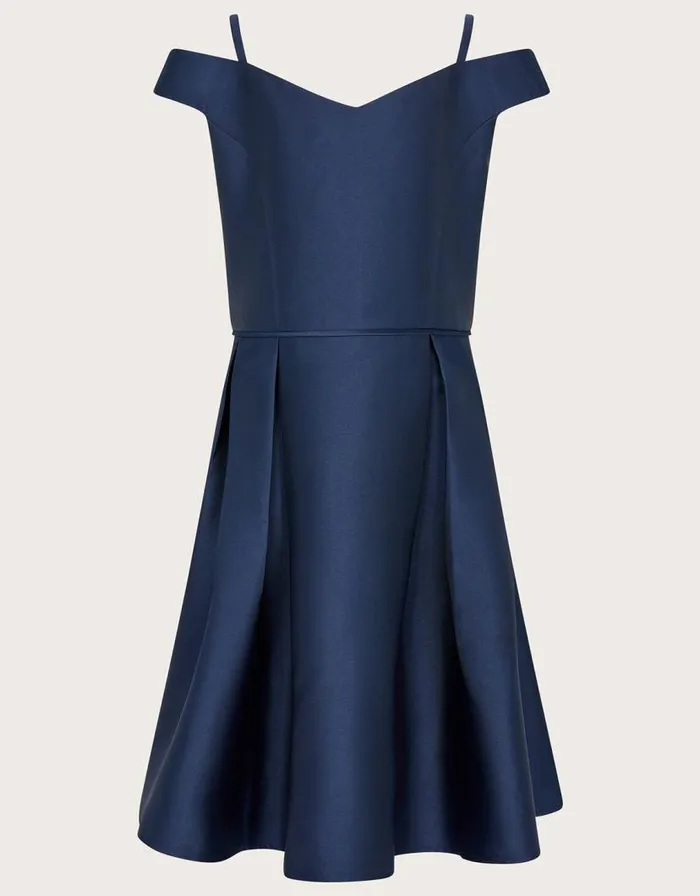 Monsoon Duchess Twill Bardot Prom Dress Blue Children Dresses
