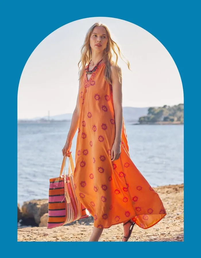 Monsoon East Sleeveless Maxi Dress Orange Women Summer Dresses
