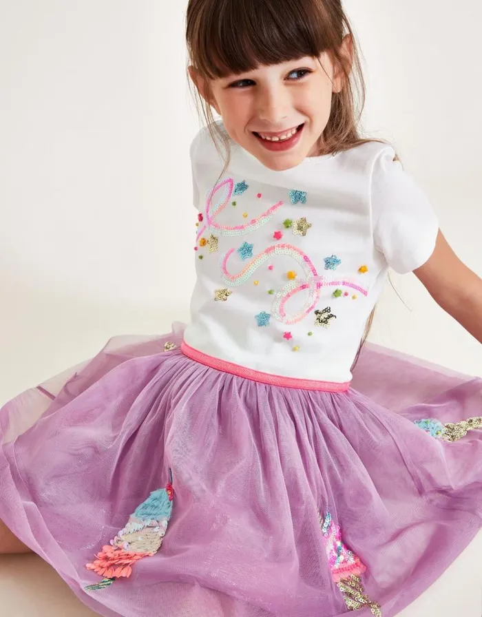 Monsoon Embellished Ice Cream Disco Dress Purple Children Dresses