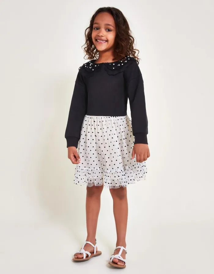 Monsoon Embellished Organza Collar Dress Black Children Dresses